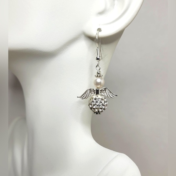 Sterling Silver Sparkly Angel Earrings - Picture 2 of 7